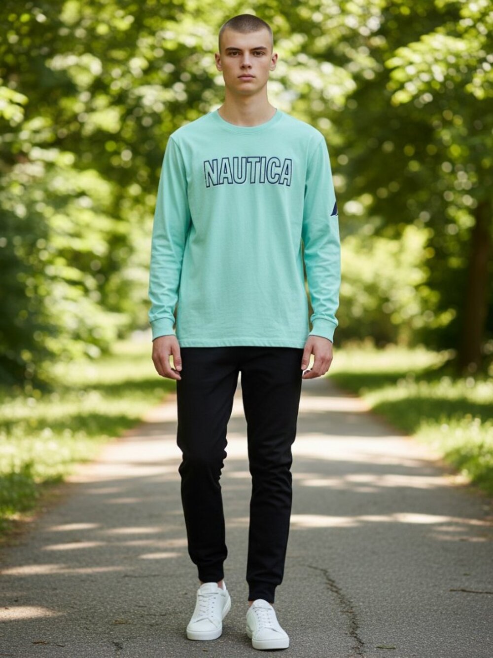 Nautica Long Sleeve Shirt Boys L 14/16 Mint Green Excellent Graphic Logo Tee
